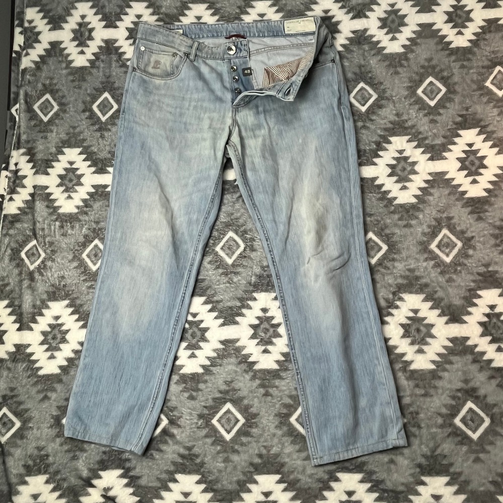 Brunello Cucinelli Mens Traditional Fit Lt Wash Blue Denim Jeans Sz48 IT 35x28"